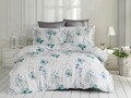 Lenjerie de pat dubla, L'essentiel Maison, Blomster, Albastru / Alb / Gri
