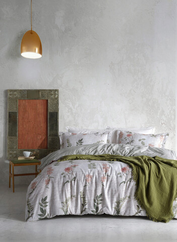Lenjerie de pat pentru o persoana (FR), L'essentiel Maison, Şile, Gri / Verde / Roz