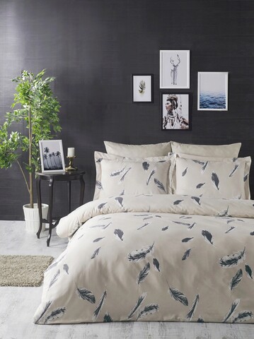 Lenjerie de pat pentru o persoana (FR), Feather, Türkiz, Bumbac Ranforce