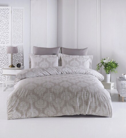 Lenjerie de pat pentru o persoana (FR), L'essentiel Maison, Lina, Maro/Alb