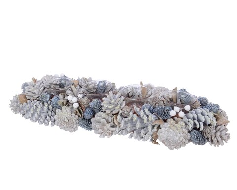 Decoratiune cu 4 suporturi pentru lumanari Pinecone Glitter Decoris
