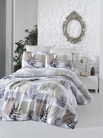 Lenjerie de pat pentru o persoana, Leaf - Brown, Victoria, Bumbac Ranforce