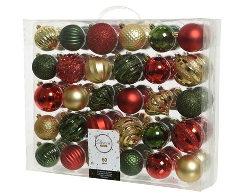 Cutie cu 60 globuri asortate Country Christmas, Decoris, plastic, multicolor