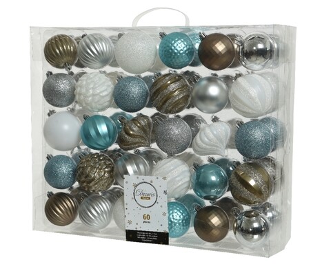 Cutie cu 60 globuri asortate Ice Adventure, Decoris, plastic, multicolor