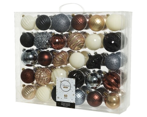 Cutie cu 60 globuri asortate Christmas rituals, Decoris, plastic, multicolor