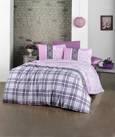 Set lenjerie de pat pentru o persoana Single XL (DE), 2 piese, L'essentiel Maison, Tina, Purple / Pink / White
