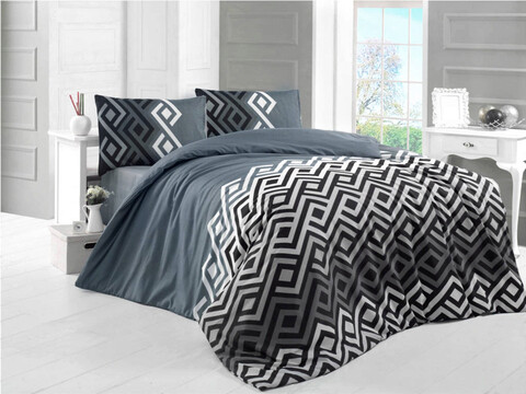 Lenjerie de pat dubla (DE), 3 piese, L'essentiel Maison, Yaren, Gri / Negru / Alb