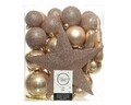 Cutie cu 33 globuri asortate si varf de brad Star Rosewood, Decoris, plastic, champagne