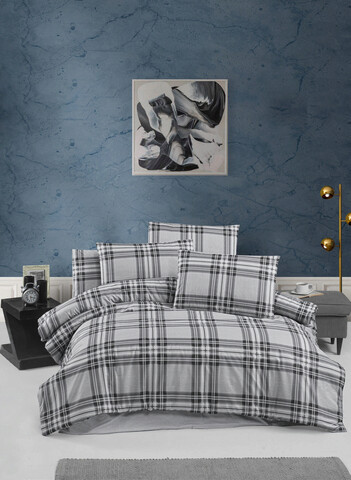 Lenjerie de pat pentru o persoana Single XL (DE), Linda - Grey, Victoria, Bumbac Ranforce