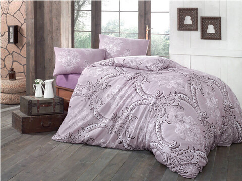 Lenjerie de pat dubla Super King (US) (ES), 3 piese, L'essentiel Maison, Ahenk, Liliac / Alb