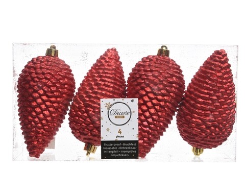 Pinecone Red 4 db Díszgömb, Decoris, műanyag, piros