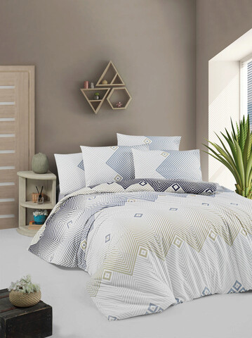 Lenjerie de pat dubla Super King (FR), Adriana - Blue, Victoria, Bumbac Ranforce