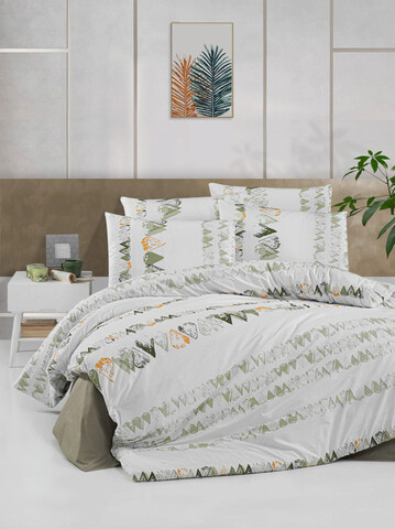 Lenjerie de pat dubla Super King (FR), Tuana - Khaki, Victoria, Bumbac Ranforce