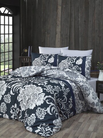 Lenjerie de pat dubla (DE), L'essentiel Maison, Crista, Alb/Gri