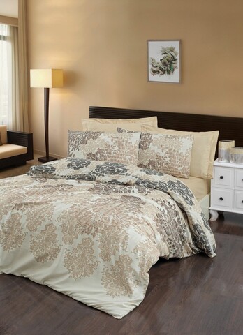 Lenjerie de pat dubla Super King (EU) (IT), 3 piese, Maderia - Beige, Victoria, Bumbac Satinat