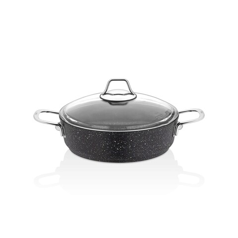 Oala, Hermia, 440FLZ1115, Invelis din granit, Capac de sticlă (1 bucată), Negru