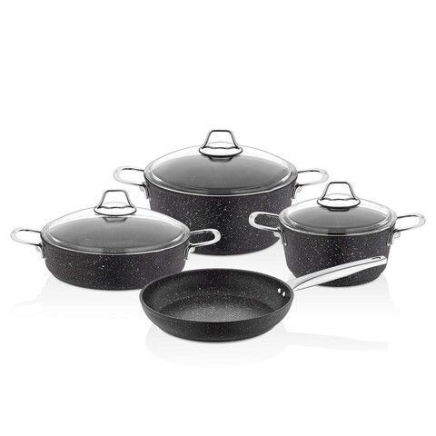 Set vase pentru gatit, Hermia, 440FLZ1107, Invelis din granit, Capac pentru oală mare (1 bucată), Negru/Argintiu
