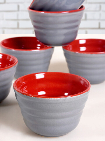 Set boluri ceramice, Hermia, 275KRM1485, Antibacterian, Gri/Roșu