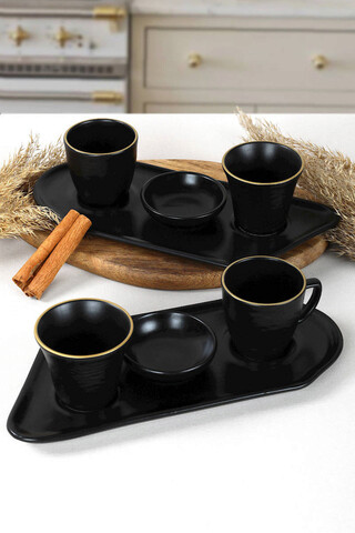 Set cesti de cafea, Hermia, 275KRM1196, Farfurie: 26 cm (2 bucăți), Aur/Negru