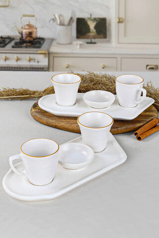Set cesti de cafea, Hermia, 275KRM1198, Farfurie: 26 cm (2 bucăți), Alb