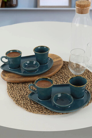 Set cesti de cafea, Hermia, 275KRM1186, Farfurie: 26 cm (2 bucăți), Albastru