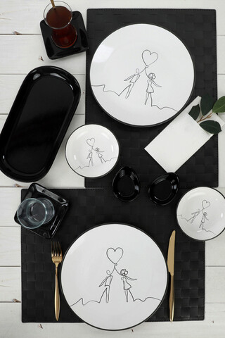 Set de mic dejun, Keramika, 275KRM1601, Ceramica, Alb/Negru