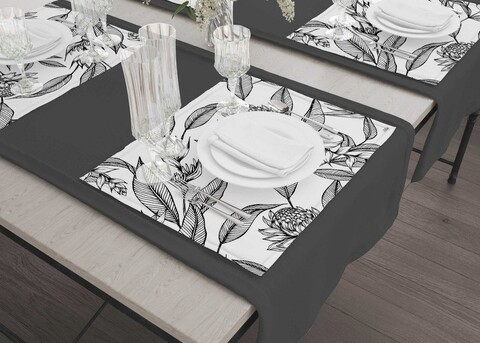 Set suporturi pentru farfurie, Mia, 742TMA7805, Poliester, Alb/Negru