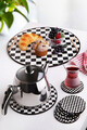 Set tava servire + suporturi pahare, Hermia, 283PLN1101, Diametru placă de bază: 18 cm (1 bucată), Alb/Negru