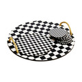 Set tava servire + suporturi pahare, Hermia, 283PLN1101, Diametru placă de bază: 18 cm (1 bucată), Alb/Negru