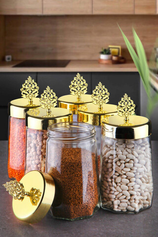 Set recipiente depozitare, Hermia, 238PLN3007, Mașină de spălat vase - potrivită / Cuptor cu microunde - nesigură, Transparent/Auriu