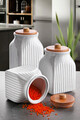 Set recipiente depozitare, Hermia, 238PLN3004, Dimensiune: 10,5 x 10,5 x 14 cm / 500 ml (1 bucată), Alb/Maro