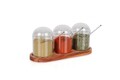 Set recipiente pentru condimente cu suport, Hermia, 619PLS1155, Dimensiune borcan: 7 x 7 x 12 cm / 275 ml (3 bucăți), Maro/Transparent