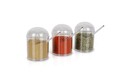 Set recipiente pentru condimente cu suport, Hermia, 619PLS1155, Dimensiune borcan: 7 x 7 x 12 cm / 275 ml (3 bucăți), Maro/Transparent