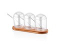Set recipiente pentru condimente cu suport, Hermia, 619PLS1155, Dimensiune borcan: 7 x 7 x 12 cm / 275 ml (3 bucăți), Maro/Transparent