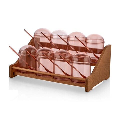 Set recipiente pentru condimente cu suport, Hermia, 619PLS1101, Dishwasher - safe / Microwave - not safe / BPA Free, Maro