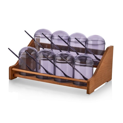 Set recipiente pentru condimente cu suport, Hermia, 619PLS1102, Dishwasher - safe / Microwave - not safe / BPA Free, Maro/Mov