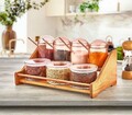 Set recipiente pentru condimente cu suport, Plasberg, 619PLS1127, Plastic, Maro