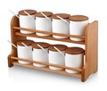 Set recipiente pentru condimente cu suport, Hermia, 619PLS1112, Dishwasher - safe / Microwave - not safe / BPA Free, Maro/Alb