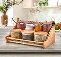 Set recipiente pentru condimente cu suport, Plasberg, 619PLS1131, Plastic, Maro