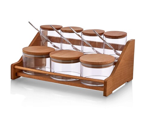 Set recipiente pentru condimente cu suport, Hermia, 619PLS1134, Dishwasher - safe / Microwave - not safe / BPA Free, Maro/Transparent