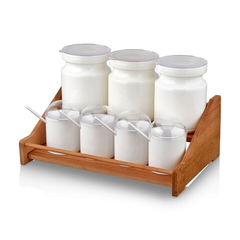 Set recipiente pentru condimente cu suport, Hermia, 619PLS1137, Dishwasher - safe / Microwave - not safe / BPA Free, Maro/Alb