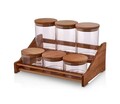 Set recipiente pentru condimente cu suport, Plasberg, 619PLS1126, Plastic, Maro/Transparent