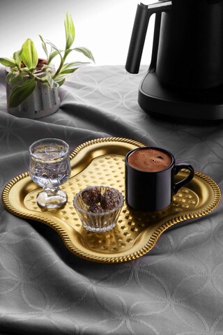 Set cesti de cafea, Rowe, 196RWE2522, Plastic, Include tava servire 21 x 21 cm, Auriu