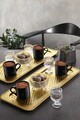 Set cesti de cafea, Rowe, 196RWE2519, Plastic, + 2 tavi servire 17 x 39 cm, Auriu