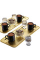 Set cesti de cafea, Rowe, 196RWE2519, Plastic, + 2 tavi servire 17 x 39 cm, Auriu
