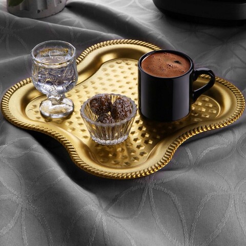 Set cesti de cafea, Rowe, 196RWE2520, Plastic, + 6 tavi servire 21 x 21 cm, Auriu