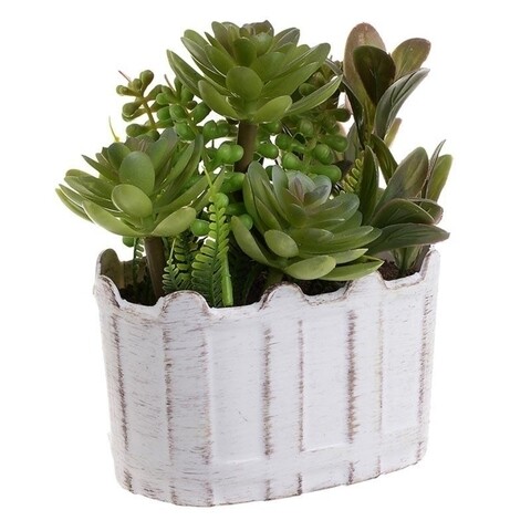 Planta decorativa Succulent, InArt, 16 x 12 x 8 cm, plastic, alb/verde