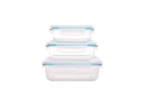 Set 3 caserole Rectangle, Sabichi, sticla/plastic/silicon, transparent