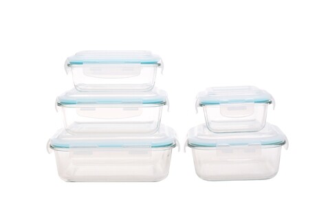 Set 5 caserole Clear, Sabichi, sticla/plastic/silicon,  transparent