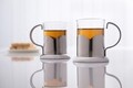 Set 2 cani pentru cafea, Sabichi, 200 ml, sticla/inox, argintiu/transparent